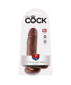 King Cock 7 In. Cock With Balls Realistic Suction Cup Dildo Brown