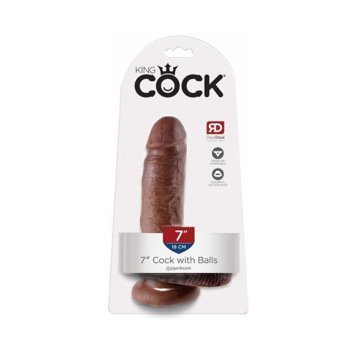 King Cock 7 In. Cock With Balls Realistic Suction Cup Dildo Brown