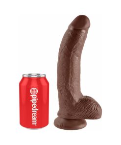 King Cock 9 In. Cock With Balls Realistic Suction Cup Dildo Brown