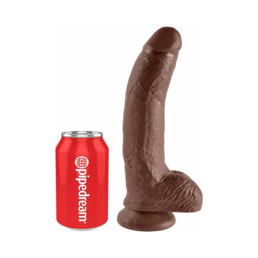 King Cock 9 In. Cock With Balls Realistic Suction Cup Dildo Brown - Image 5