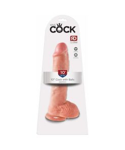 King Cock 10 In. Cock With Balls Realistic Suction Cup Dildo Beige