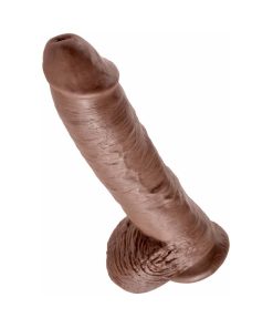 King Cock 10 In. Cock With Balls Realistic Suction Cup Dildo Brown
