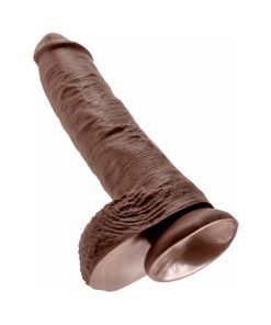King Cock 10 In. Cock With Balls Realistic Suction Cup Dildo Brown