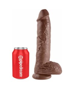 King Cock 10 In. Cock With Balls Realistic Suction Cup Dildo Brown
