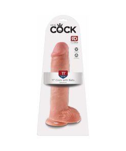 King Cock 11 In. Cock With Balls Realistic Suction Cup Dildo Beige