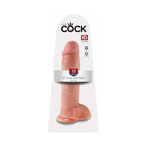 King Cock 11 In. Cock With Balls Realistic Suction Cup Dildo Beige