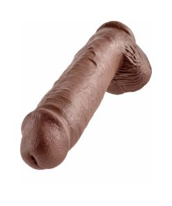 King Cock 11 In. Cock With Balls Realistic Suction Cup Dildo Brown