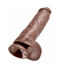 King Cock 11 In. Cock With Balls Realistic Suction Cup Dildo Brown