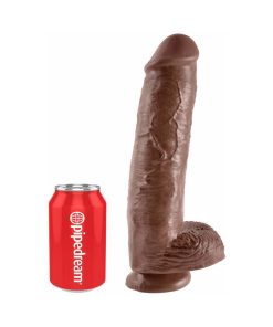 King Cock 11 In. Cock With Balls Realistic Suction Cup Dildo Brown