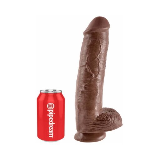 King Cock 11 In. Cock With Balls Realistic Suction Cup Dildo Brown - Image 5