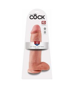 King Cock 12 In. Cock With Balls Realistic Suction Cup Dildo Beige