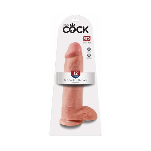 King Cock 12 In. Cock With Balls Realistic Suction Cup Dildo Beige