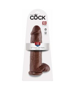 King Cock 12 In. Cock With Balls Realistic Suction Cup Dildo Brown