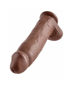 King Cock 12 In. Cock With Balls Realistic Suction Cup Dildo Brown