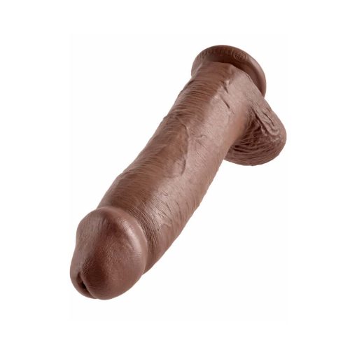 King Cock 12 In. Cock With Balls Realistic Suction Cup Dildo Brown - Image 3