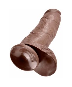 King Cock 12 In. Cock With Balls Realistic Suction Cup Dildo Brown