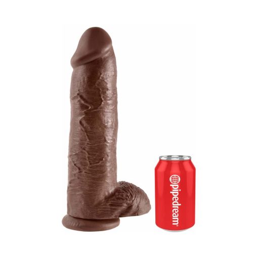 King Cock 12 In. Cock With Balls Realistic Suction Cup Dildo Brown - Image 5