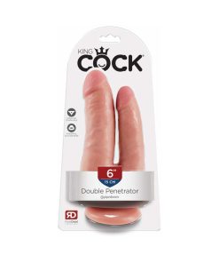 King Cock Double Penetrator 6 In. Realistic Dual-Entry Dildo With Suction Cup Beige