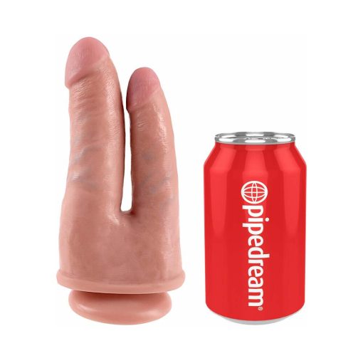 King Cock Double Penetrator 6 In. Realistic Dual-Entry Dildo With Suction Cup Beige - Image 5