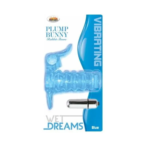 Wet Dreams Plump Bunny Vibrating Penis Sleeve with Bunny Stimulator – Blue