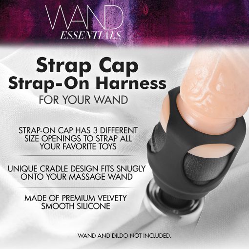 Wand Essentials Silicone Strap Cap Wand Harness For Dildos Black - Image 7