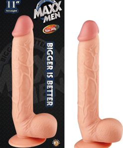 Maxx Men 11In. Real Skin Straight Dong With Balls & Suction Cup (Ivory)