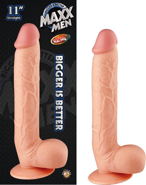 Maxx Men 11In. Real Skin Straight Dong With Balls & Suction Cup (Ivory)