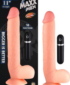 Maxx Men Vibrating 11In. Real Skin Straight Dong With Balls & Suction Cup (Ivory)