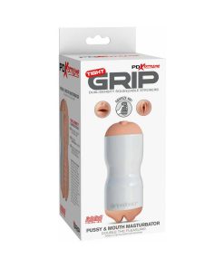 Pdx Tight Grip Pussy & Mouth Dual Density Squeezable Masturbator Beige/White