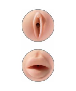 Pdx Tight Grip Pussy & Mouth Dual Density Squeezable Masturbator Beige/White