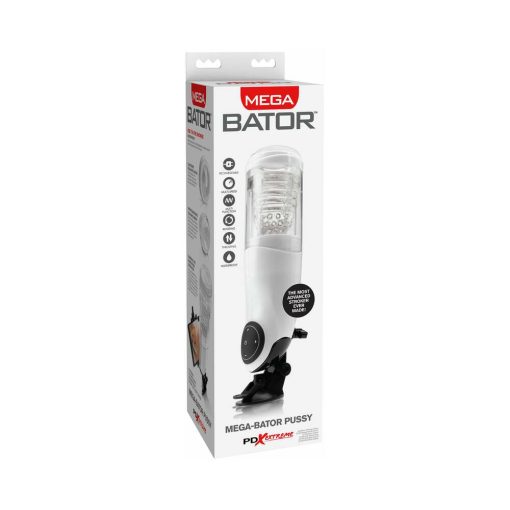 Pdx Mega-Bator Pussy Rotating Thrusting Stroker With Suction Cup Clear/White