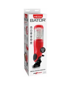 Pdx Mega-Bator Mouth Rechargeable Rotating Thrusting Stroker With Hands-Free Suction Cup Clear/Red