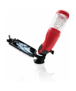Pdx Mega-Bator Mouth Rechargeable Rotating Thrusting Stroker With Hands-Free Suction Cup Clear/Red
