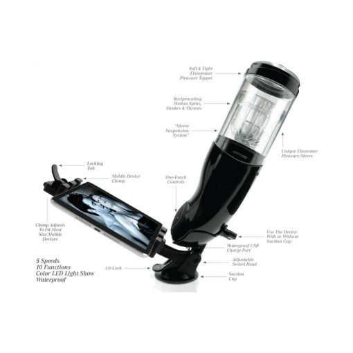 Pdx Mega-Bator Ass Rechargeable Rotating Thrusting Stroker With Hands-Free Suction Cup Clear/Black - Image 10