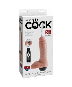 King Cock 8 In. Squirting Cock With Balls Realistic Dildo Beige