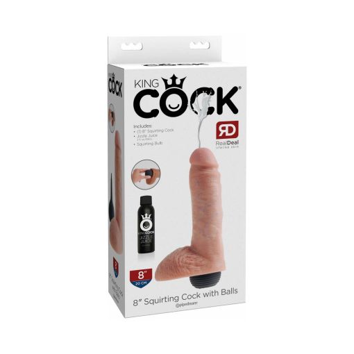 King Cock 8 In. Squirting Cock With Balls Realistic Dildo Beige
