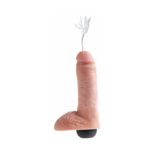 King Cock 8 In. Squirting Cock With Balls Realistic Dildo Beige - Image 3