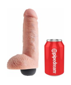 King Cock 8 In. Squirting Cock With Balls Realistic Dildo Beige