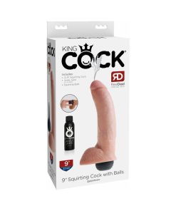 King Cock 9 In. Squirting Cock With Balls Realistic Dildo Beige