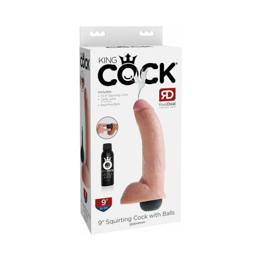 King Cock 9 In. Squirting Cock With Balls Realistic Dildo Beige