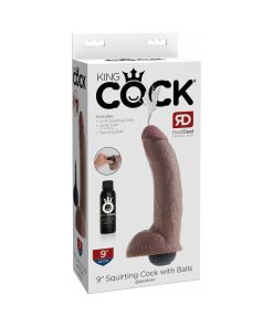 King Cock 9 In. Squirting Cock With Balls Realistic Dildo Brown
