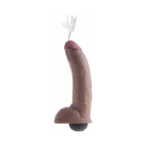King Cock 9 In. Squirting Cock With Balls Realistic Dildo Brown - Image 3