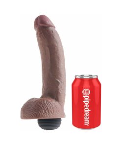 King Cock 9 In. Squirting Cock With Balls Realistic Dildo Brown