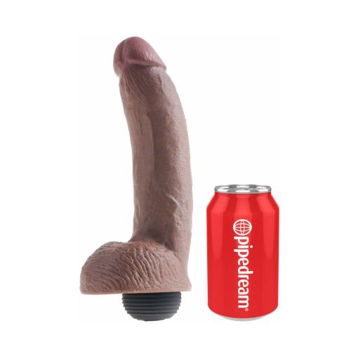 King Cock 9 In. Squirting Cock With Balls Realistic Dildo Brown - Image 6