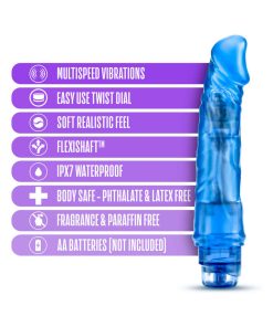 B Yours Vibe 6 Realistic 9.25 In. Vibrating Dildo Blue