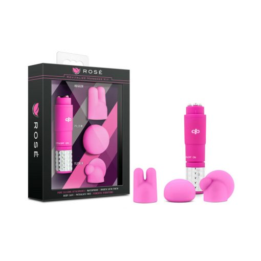 Rose Revitalize Massage Kit With Mini Vibrator & 3 Silicone Attachments Pink