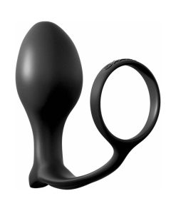 Anal Fantasy Collection Silicone Ass-Gasm Cock Ring Advanced Plug Black