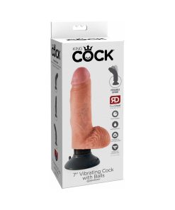 King Cock 7 In. Vibrating Cock With Balls Poseable Suction Cup Dildo Beige