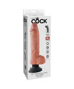 King Cock 10 In. Vibrating Cock With Balls Poseable Suction Cup Dildo Beige