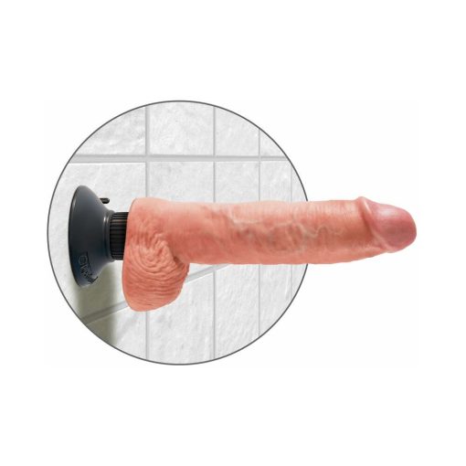 King Cock 10 In. Vibrating Cock With Balls Poseable Suction Cup Dildo Beige - Image 4